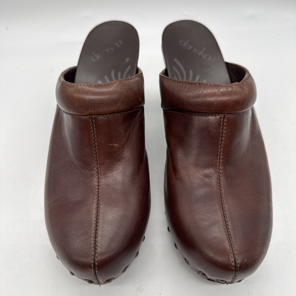 Dansko Rae Chestnut Brown‎ Leather Studded Clogs Mules Heels Womens Size 41 - Picture 3 of 7